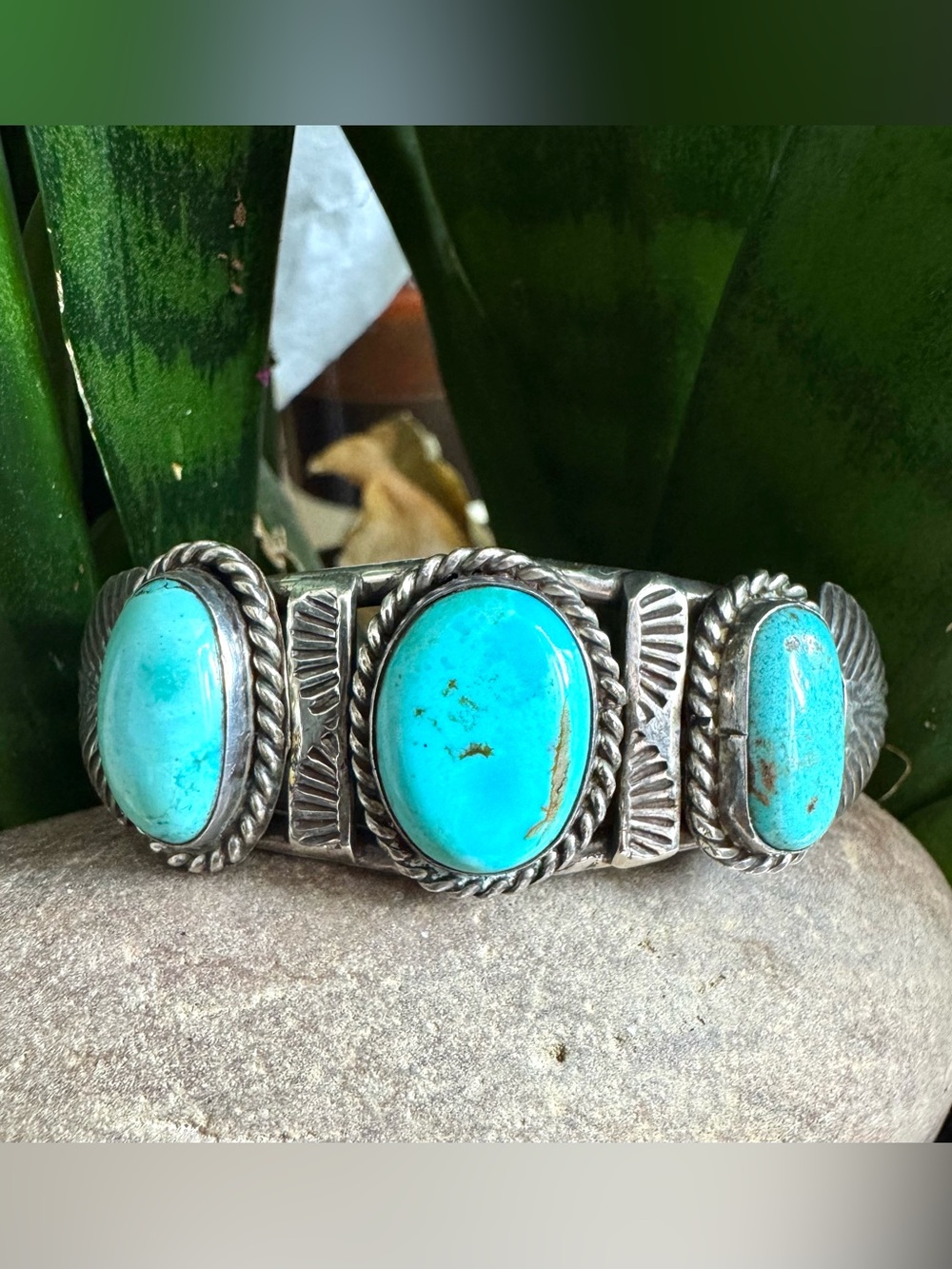 Sterling Navajo 3- Turquoise Cuff Bracelet
